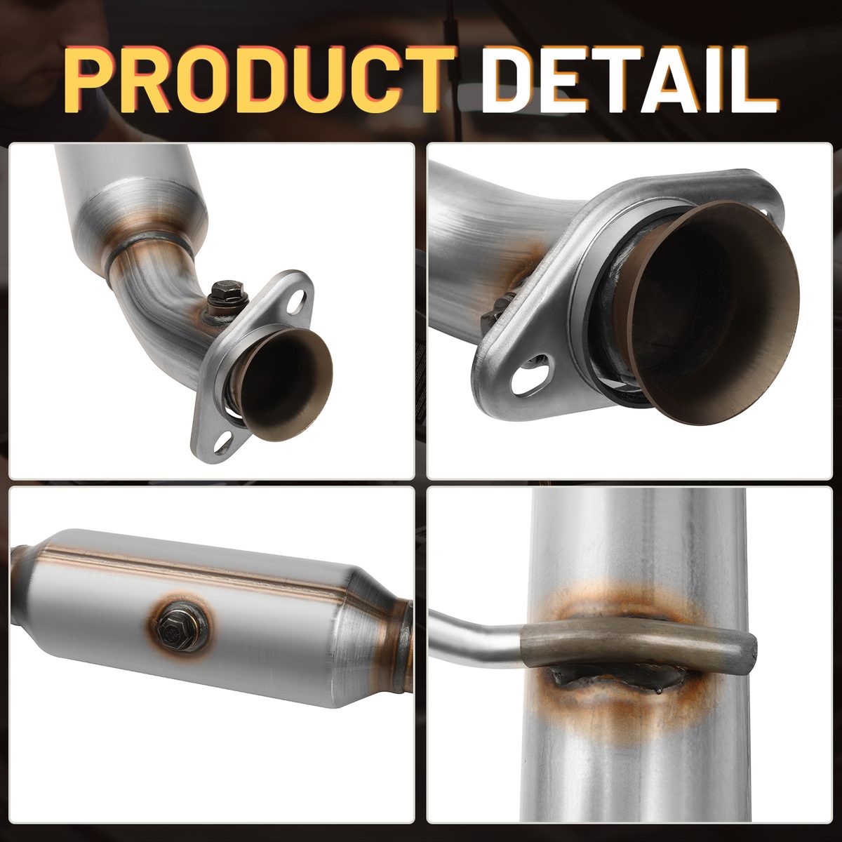 Close-up details of flanges and welds on the Ford F-150 y-pipe catalytic converter