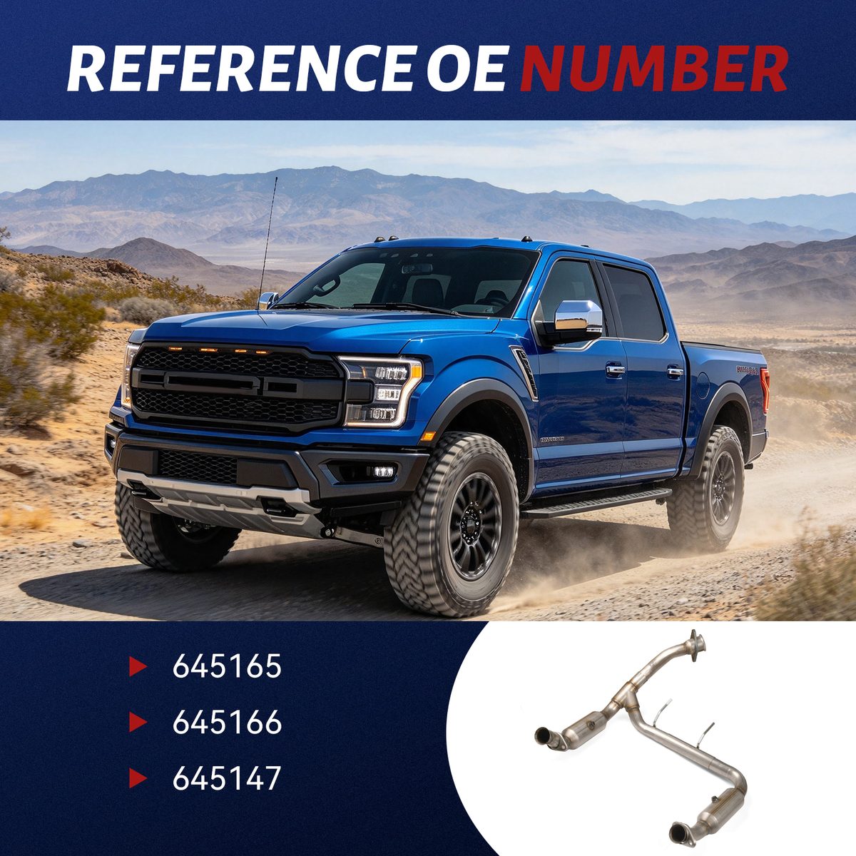 Ford F-150 5.0L y-pipe catalytic converter with reference OE numbers 645165, 645166, 645147