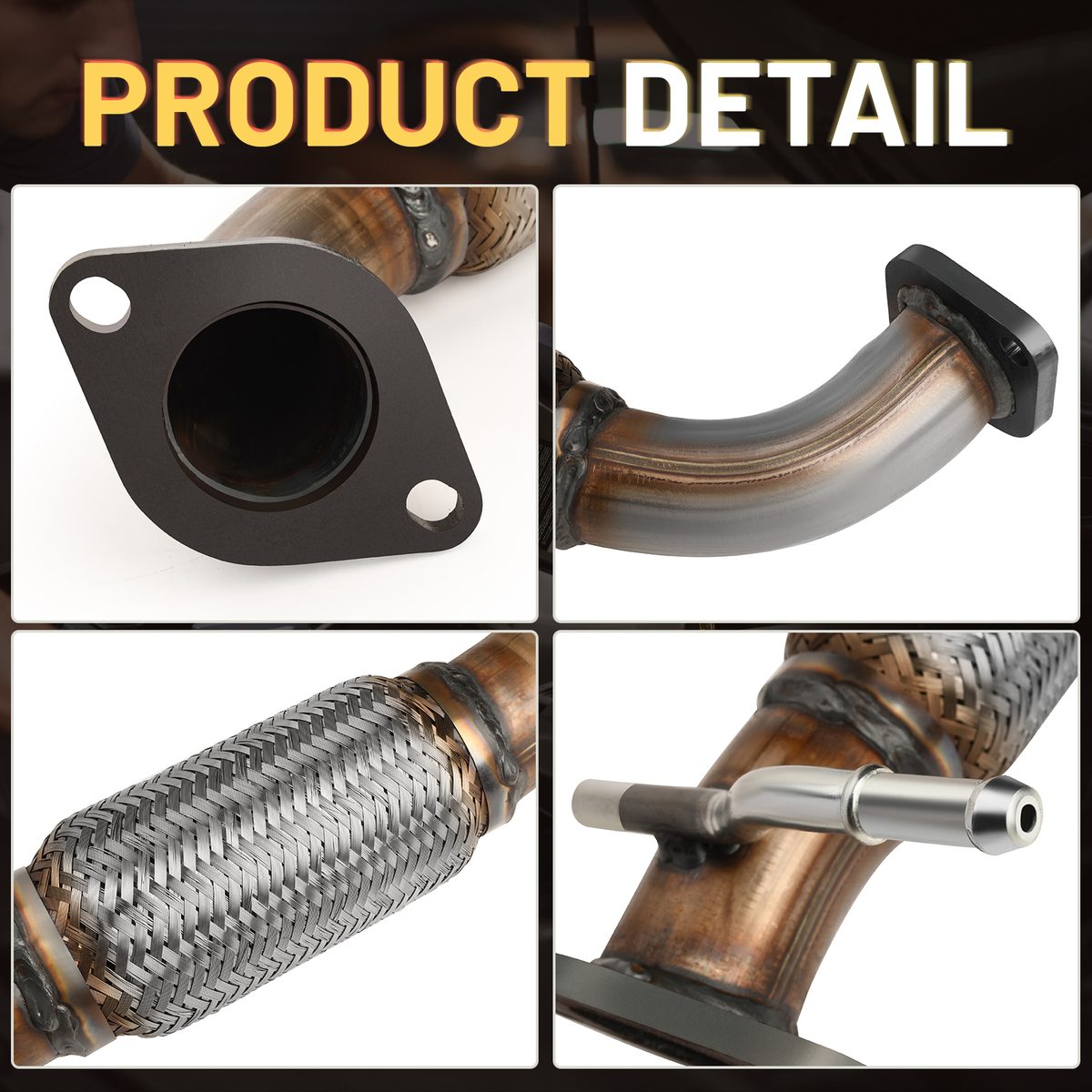 Close-up details of the flexible braid and flanges on the 28610-4R000 front flex pipe