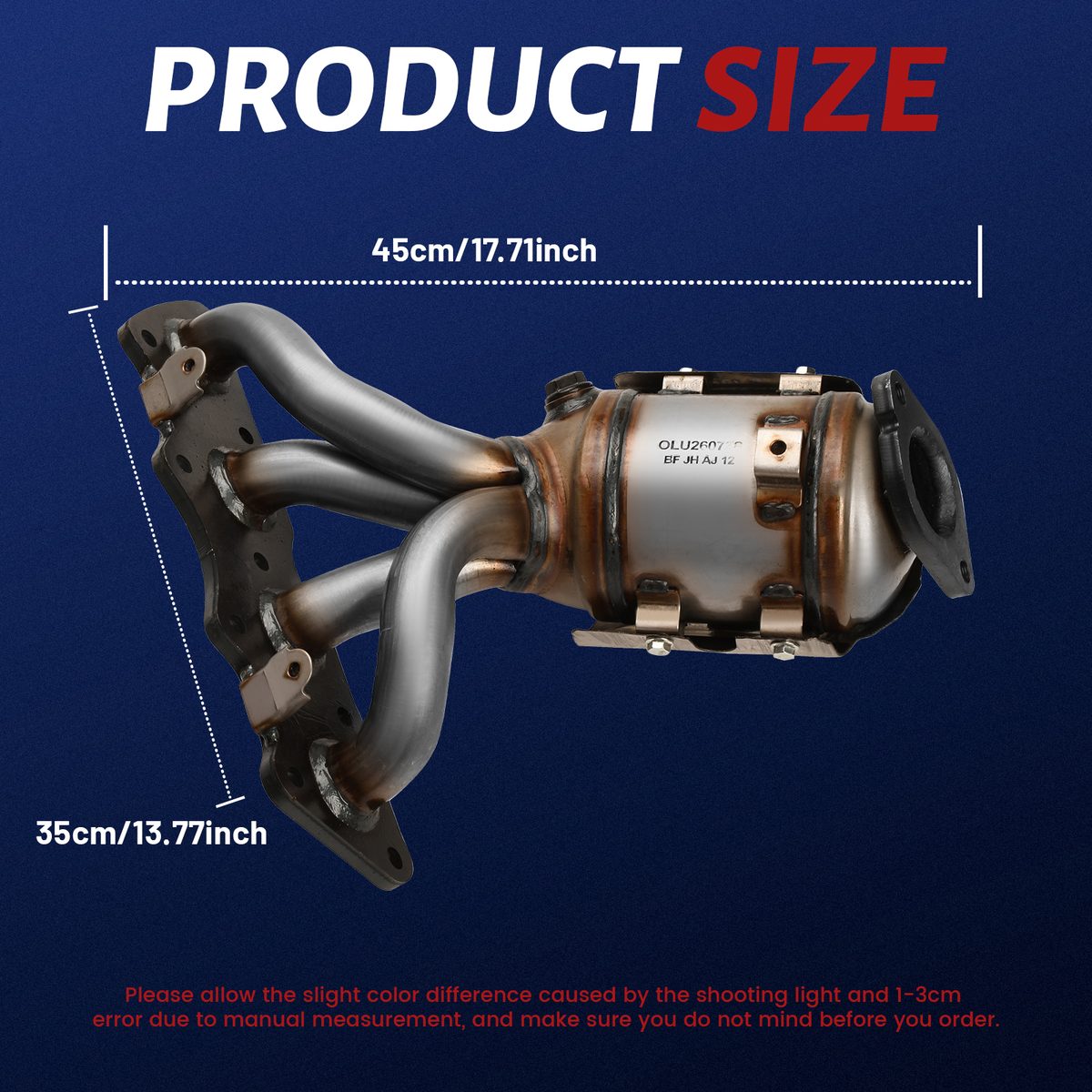Product dimensions of the Hyundai Tucson manifold catalytic converter: approx. 45 cm x 35 cm